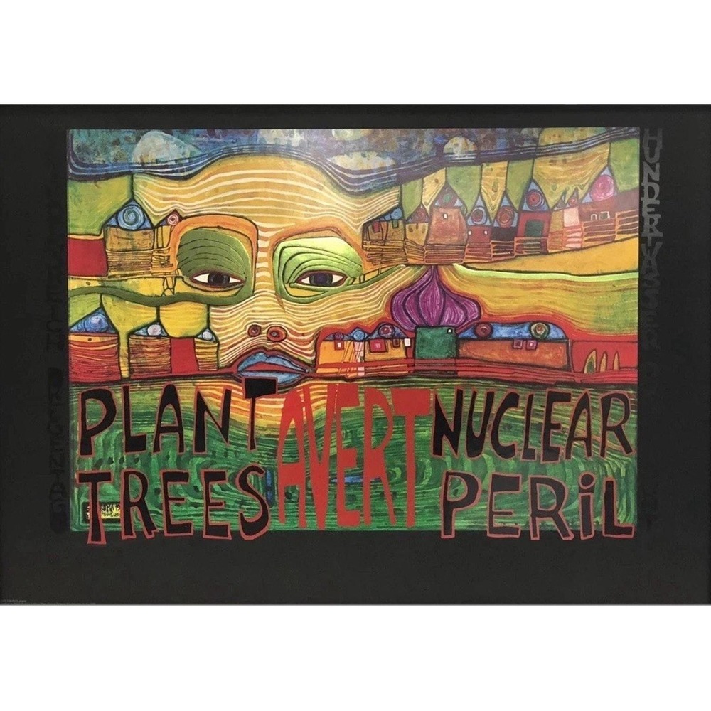 F. Hundertwasser Plant Trees Avert Nuclear Peril Original Green Eyes Foil 1970's